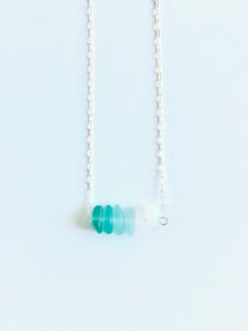 Teal Ombre Sea Glass Bar Necklace