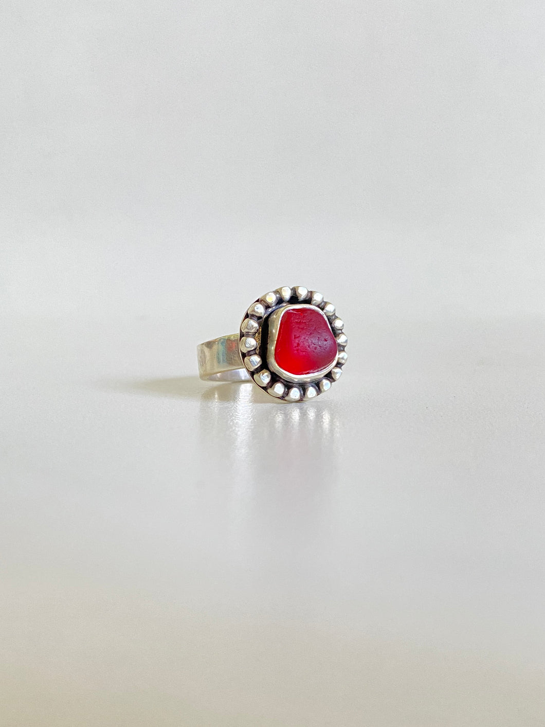 Cherry Red Sea Glass Ring