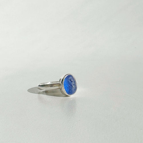 Small blue sea glass ring